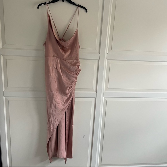New! Significant Other Peach Aria Gathered Satin Maxi Dress  22696 - Picture 2 of 13